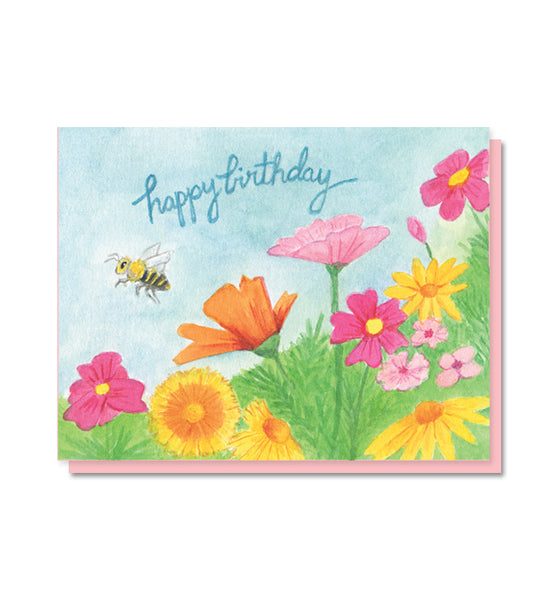 Wildflower Bee Meadow Birthday Card