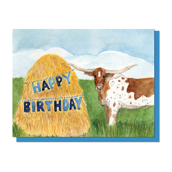 Longhorn Cow Birthday Card